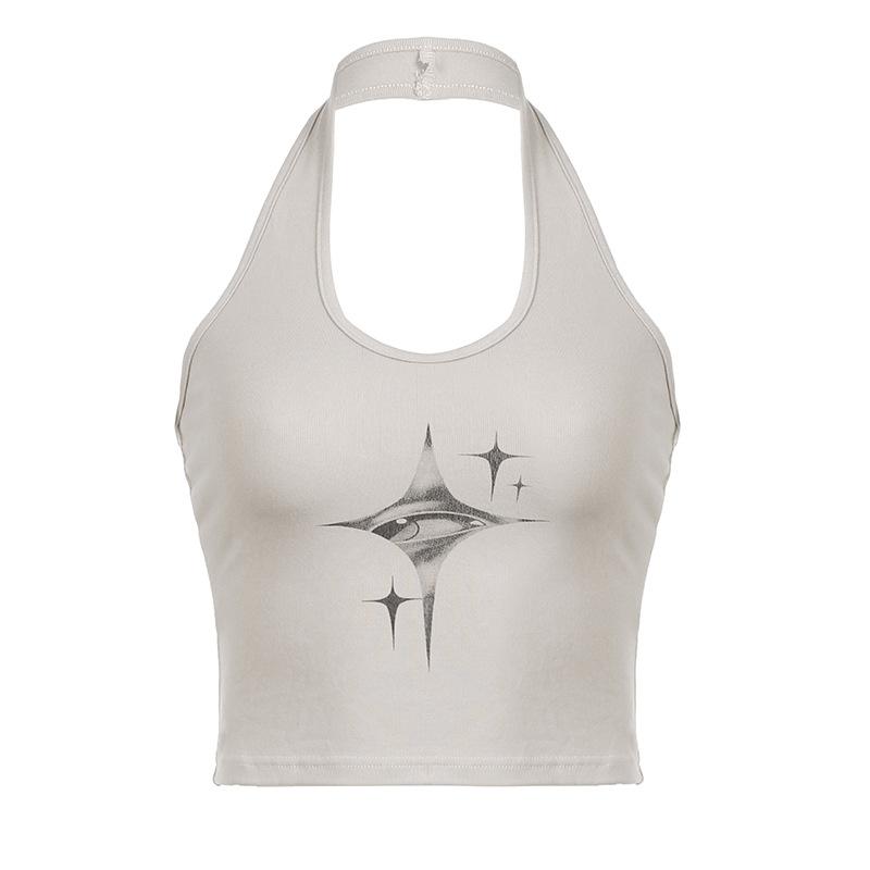 Star pattern u neck halter backless contrast crop top goth Alternative Darkwave Fashion goth Emo Darkwave Fashion