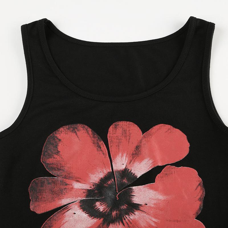 U neck flower print sleeveless tank top