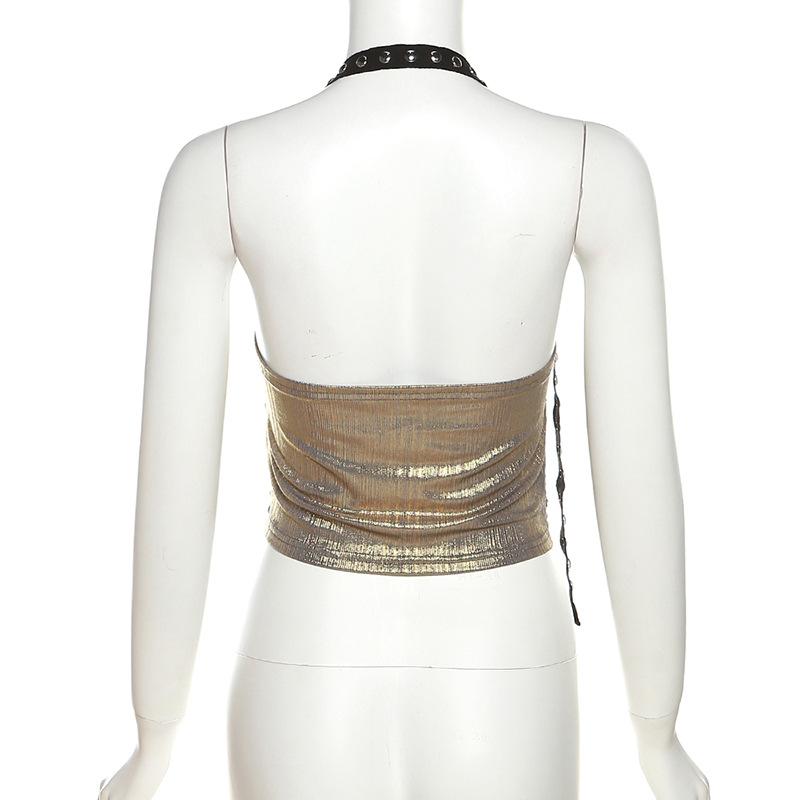 Halter cowl neck metallic backless top