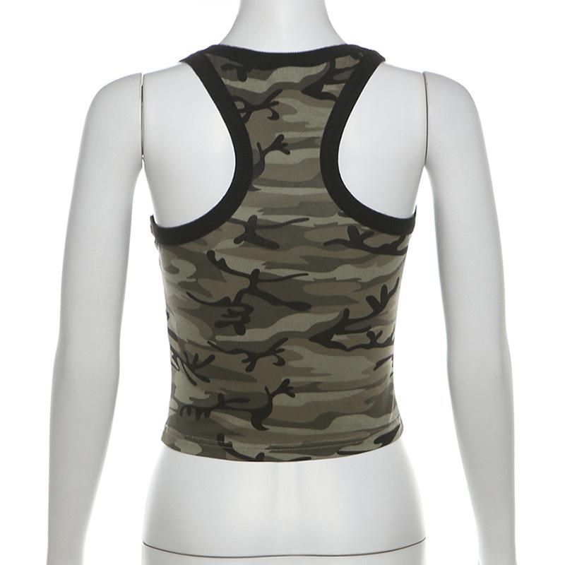 Square neck camouflage sleeveless tank top