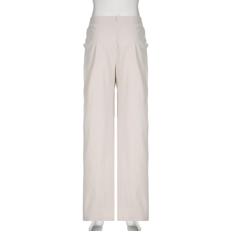 Ruched zip-up straight leg low rise pant