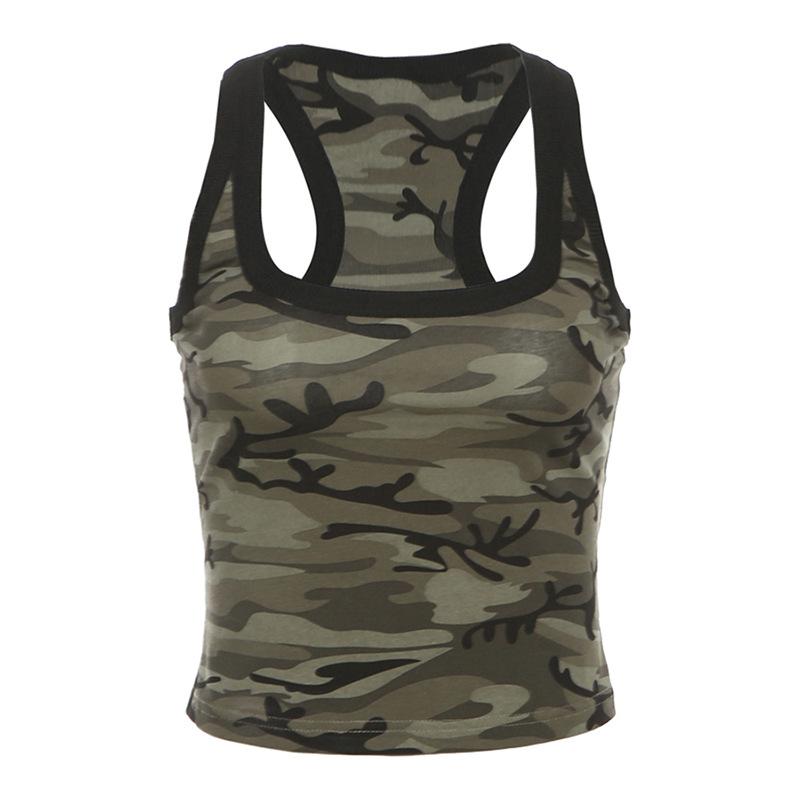 Square neck camouflage sleeveless tank top