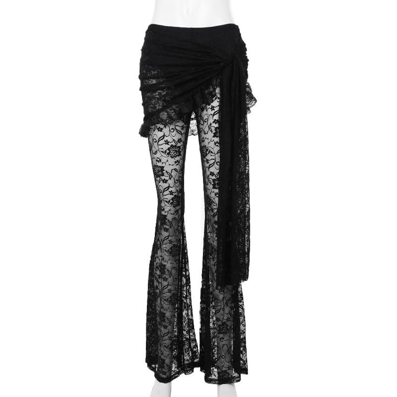 Ruffle ruched lace irregular solid pant