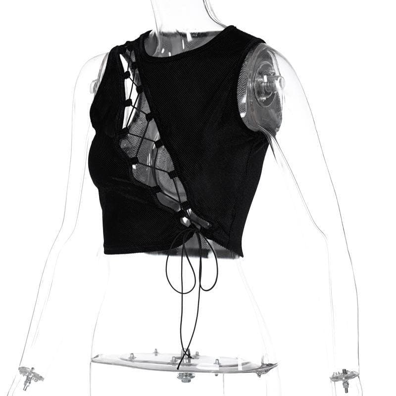 Crewneck lace up sleeveless ribbed crop top goth Alternative Darkwave Fashion goth Emo Darkwave Fashion