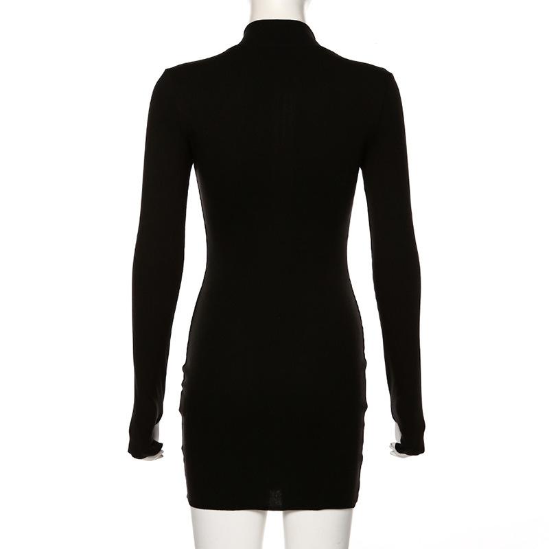 Gloves long sleeve solid zip-up high neck mini dress