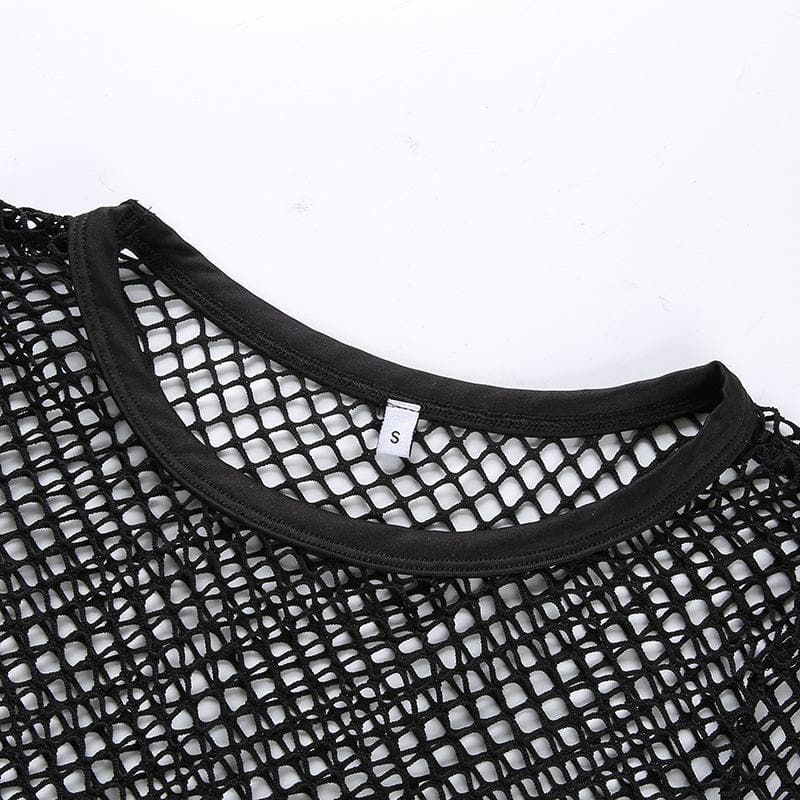 Round neck long sleeve tie back fishnet top goth Alternative Darkwave Fashion goth Emo Darkwave Fashion