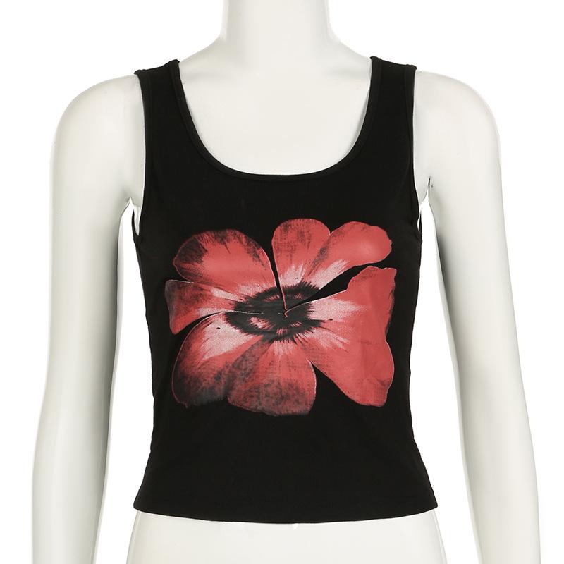 U neck flower print sleeveless tank top