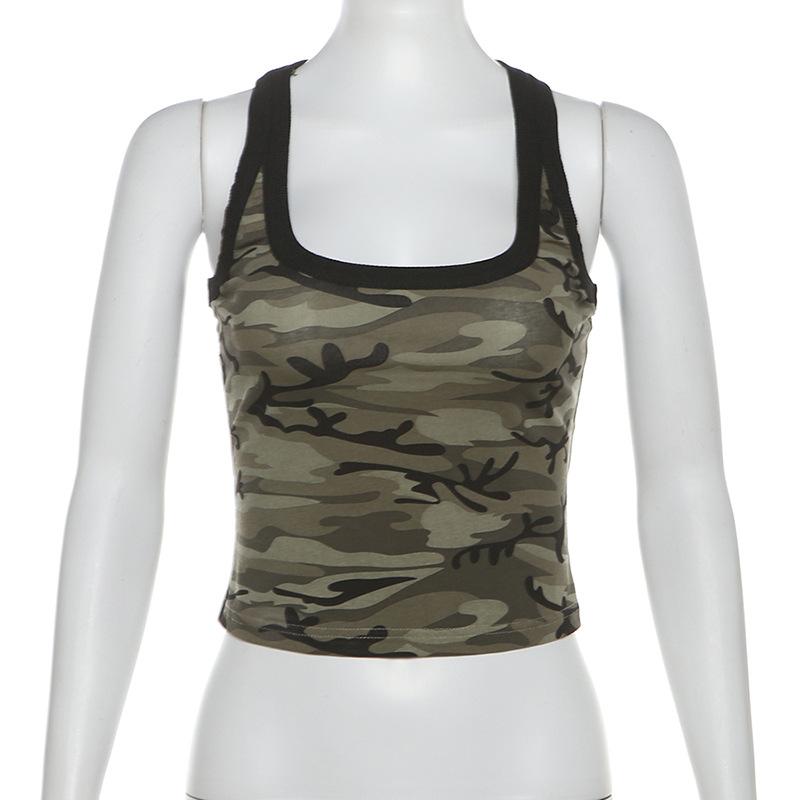 Square neck camouflage sleeveless tank top