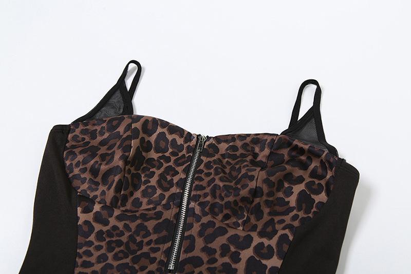 Leopard print zip-up backless cami mini dress