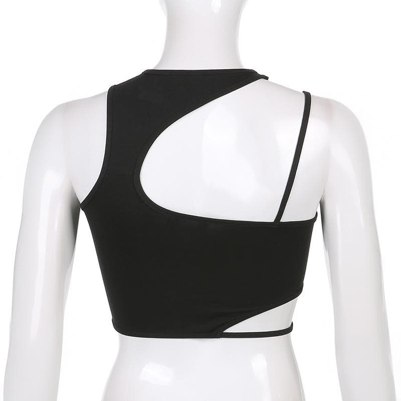 Hollow out irregular solid crop top goth Alternative Darkwave Fashion goth Emo Darkwave Fashion