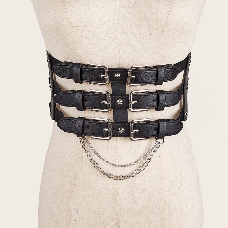 Layered metal chain buckle corset