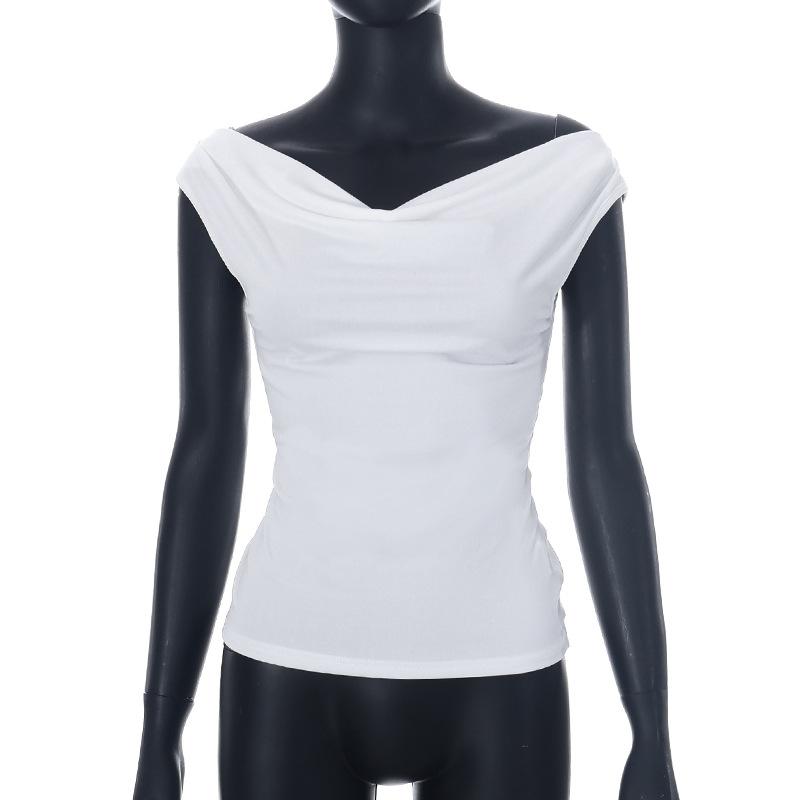 Cowl neck solid cap sleeve backless self tie ruched crop top y2k 90s Revival Techno Fashion