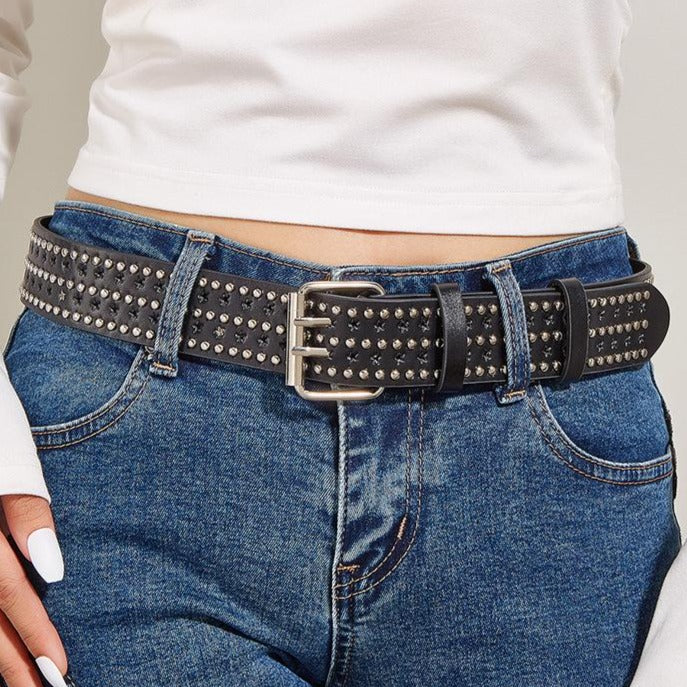 Rivet star PU leather adjustable belt