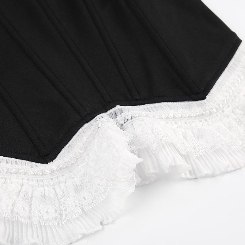 Corset lace hem ruffle zip-up tube top