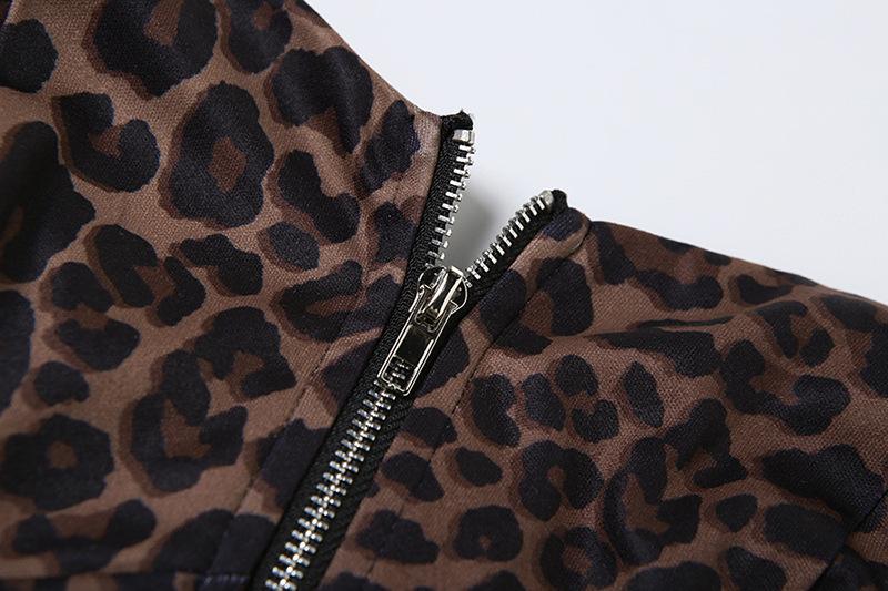 Leopard print zip-up backless cami mini dress