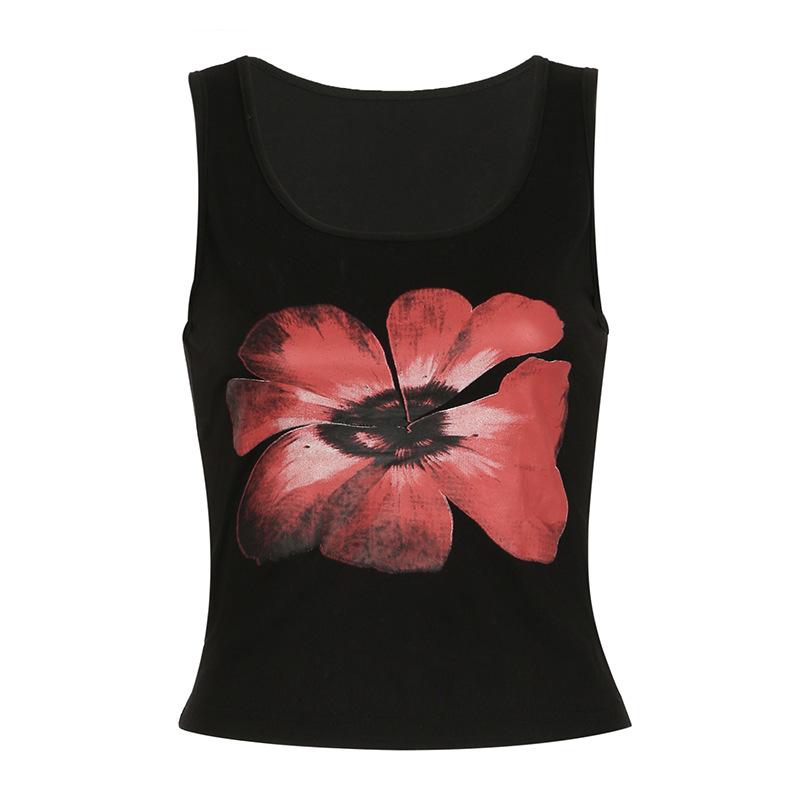 U neck flower print sleeveless tank top