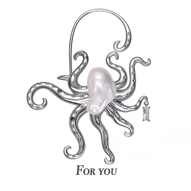 Faux pearl octopus adjustable earrings