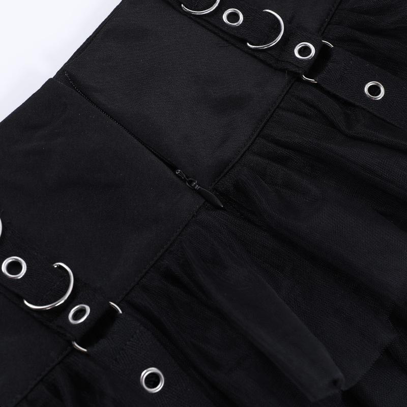 Buckle mesh zip-up ruched A line mini skirt goth Alternative Darkwave Fashion goth Emo Darkwave Fashion