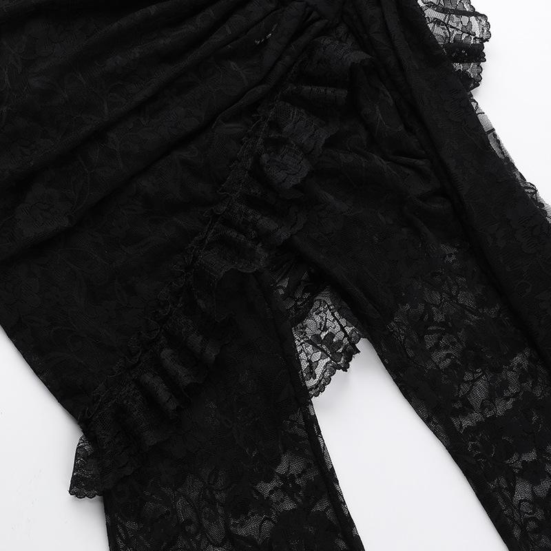 Ruffle ruched lace irregular solid pant