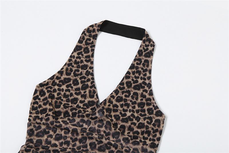 Halter v neck leopard print ruffle mini dress