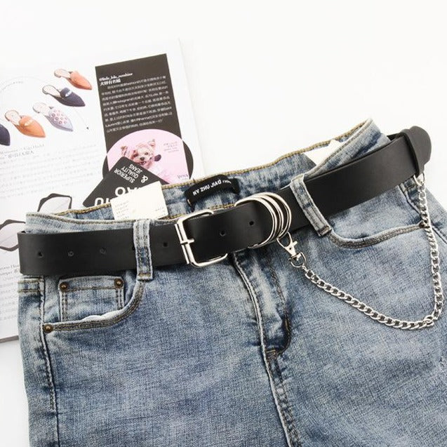 Buckle metal chain PU leather belt