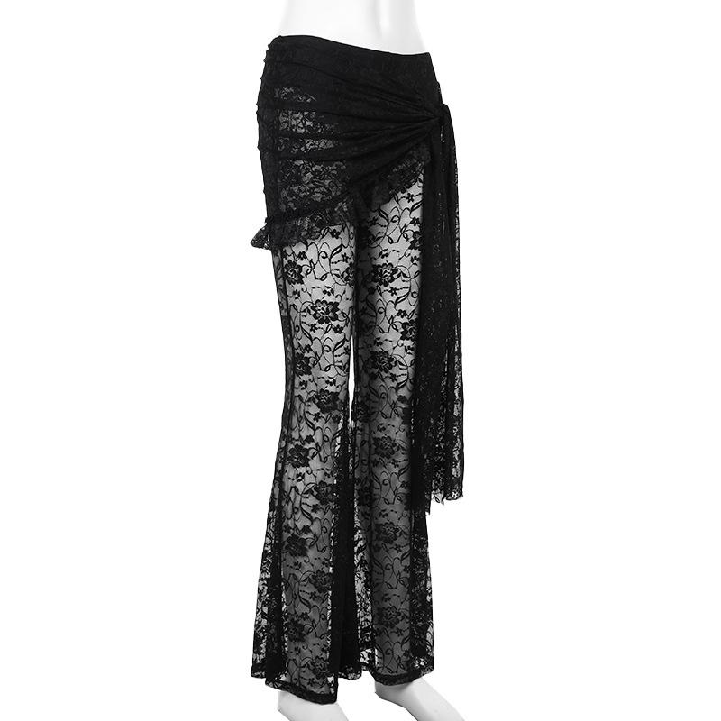 Ruffle ruched lace irregular solid pant