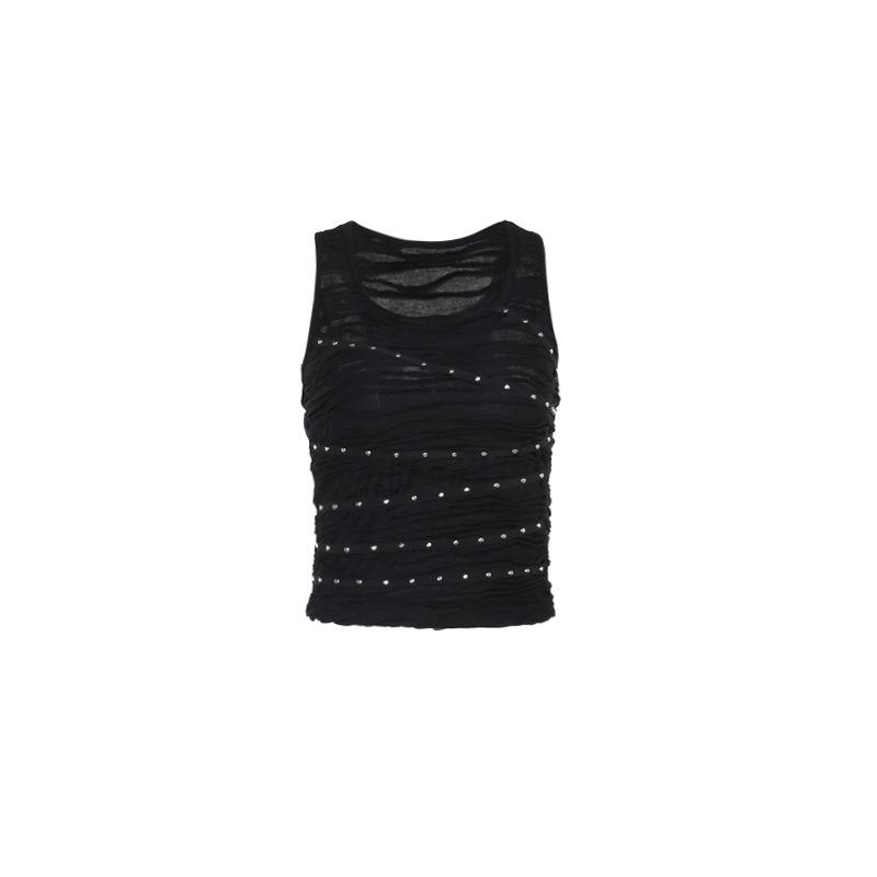 U neck beaded textured solid tank top