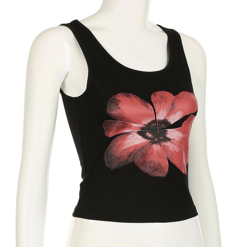 U neck flower print sleeveless tank top