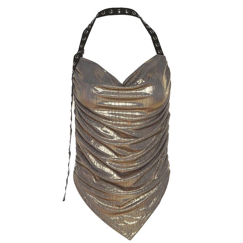 Halter cowl neck metallic backless top