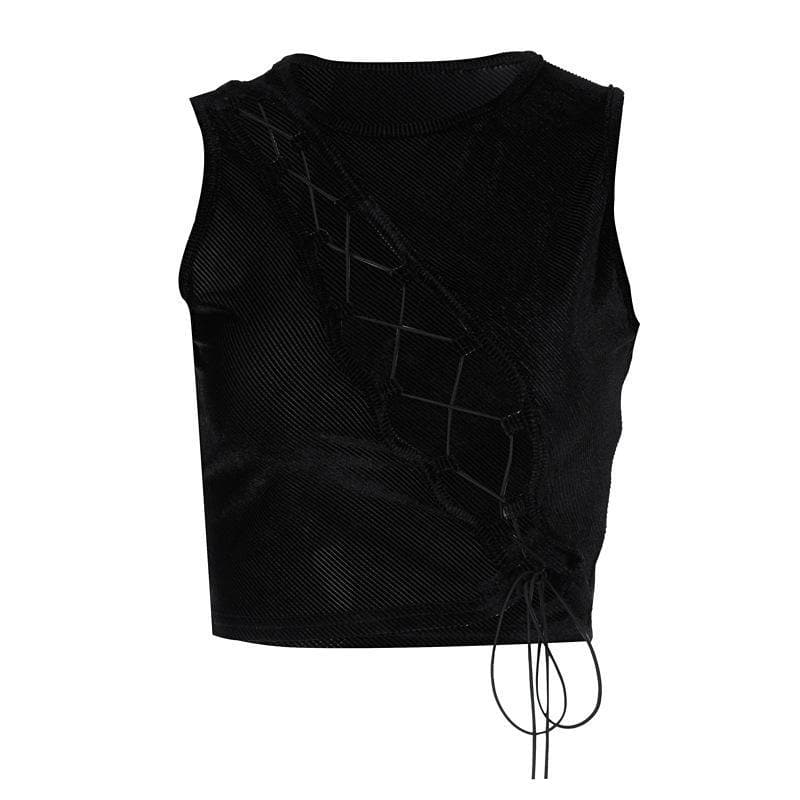 Crewneck lace up sleeveless ribbed crop top goth Alternative Darkwave Fashion goth Emo Darkwave Fashion