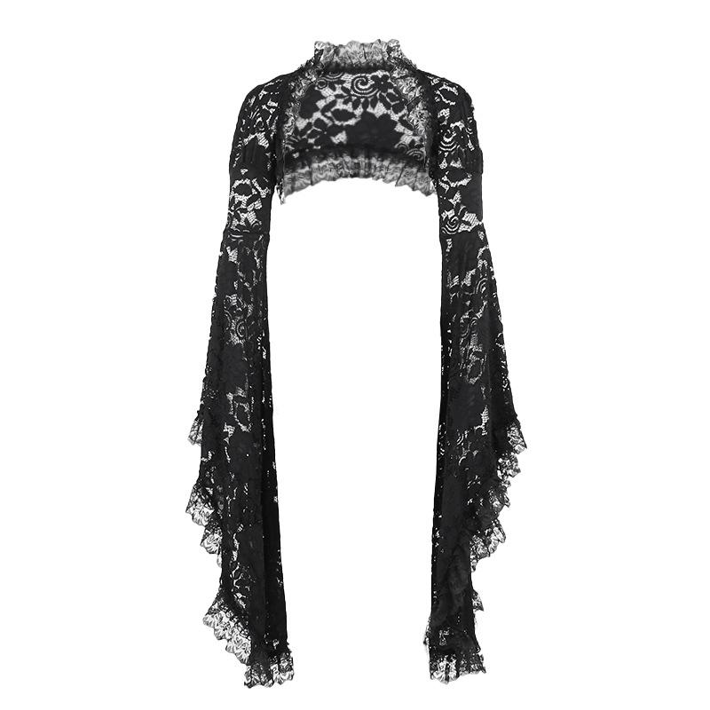 Long flared sleeve lace ruffle shrug top