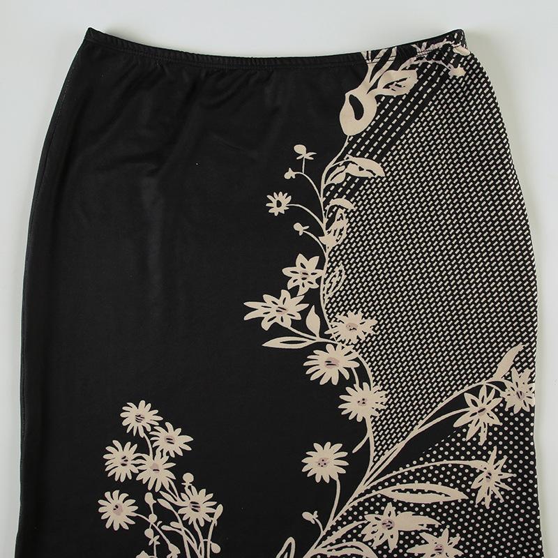 Polka dot flower print contrast maxi skirt