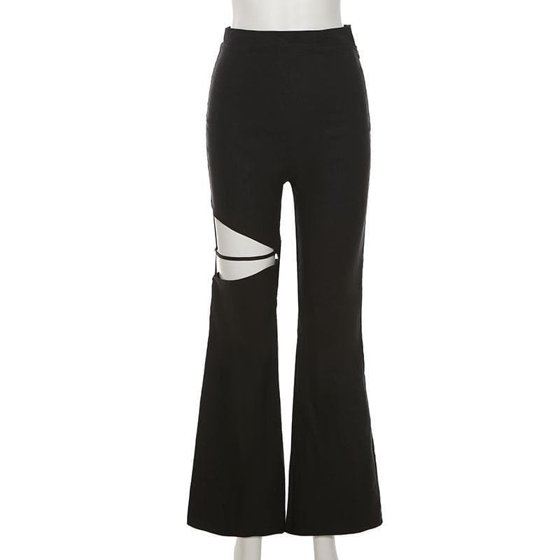 Zip up hollow out flared solid pant y2k 90s Revival Techno Fashion