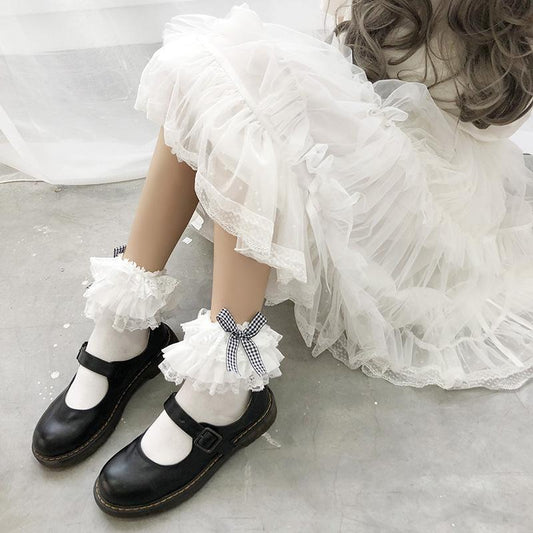 Lace ruffle bowknot long socks