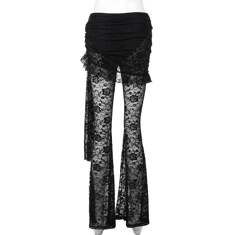 Ruffle ruched lace irregular solid pant