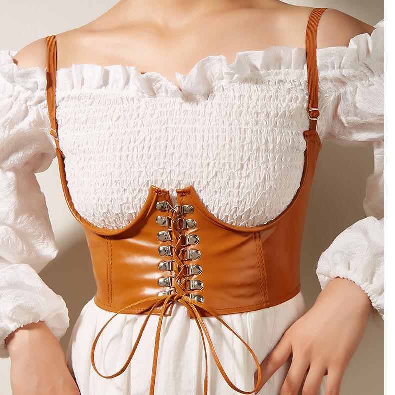 Cami lace up PU leather corset