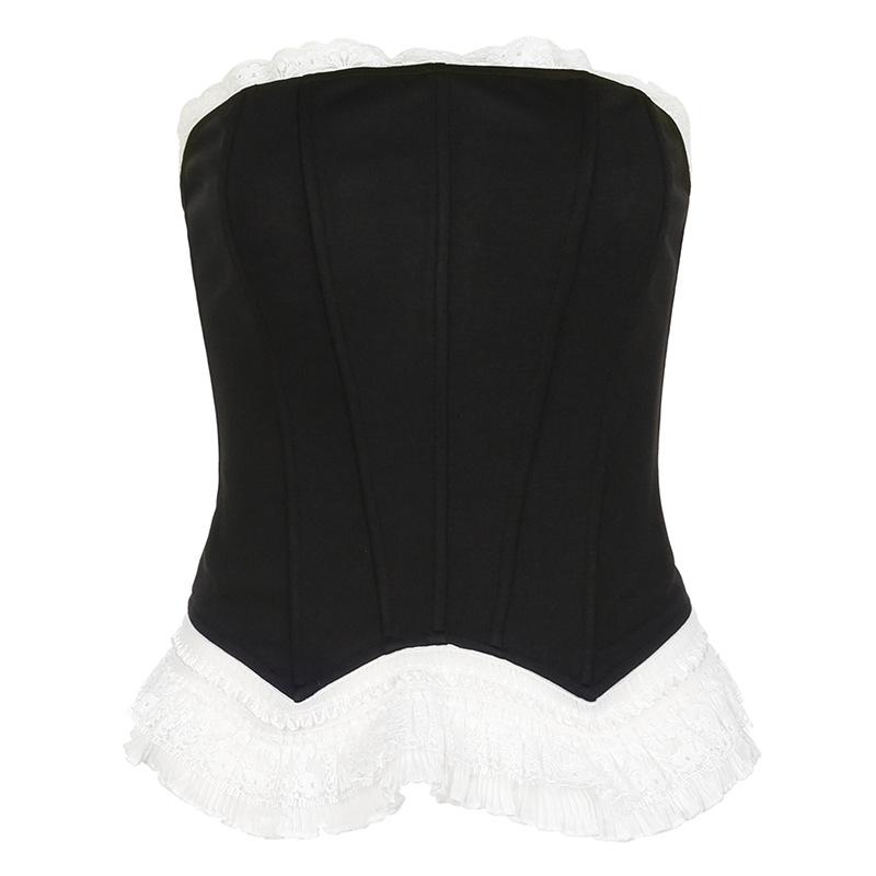 Corset lace hem ruffle zip-up tube top