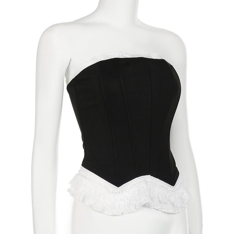 Corset lace hem ruffle zip-up tube top