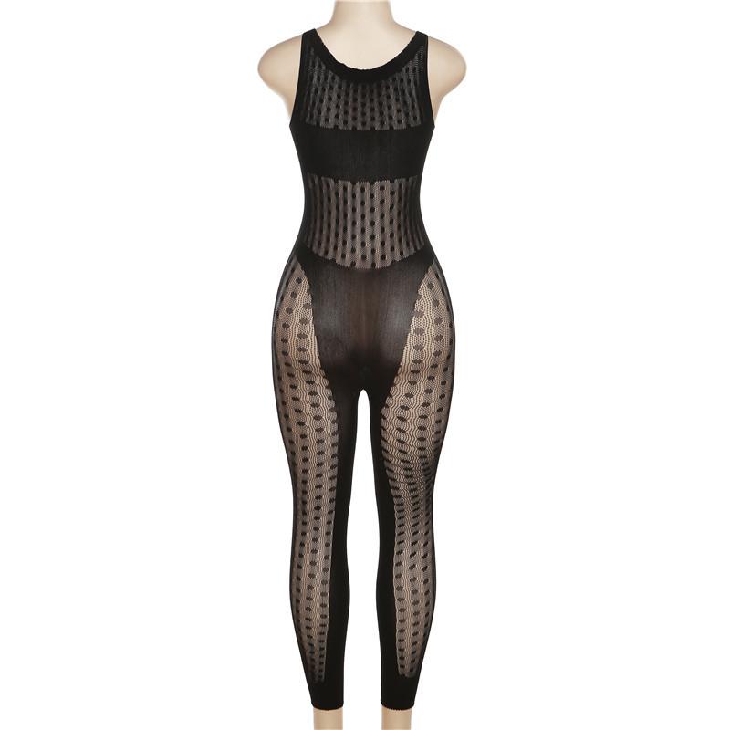 Fishnet button sleeveless solid hollow out jumpsuit goth Emo Darkwave Fashion