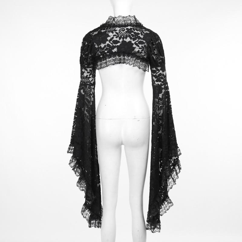 Long flared sleeve lace ruffle shrug top