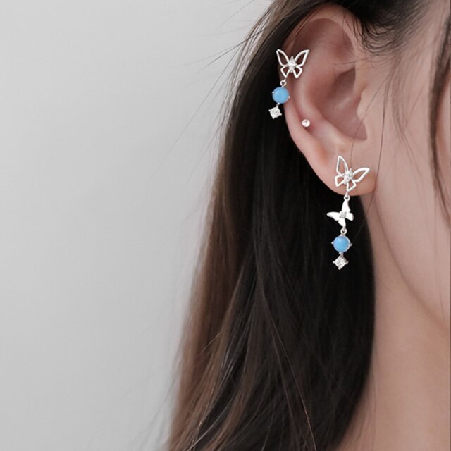 New Asymmetric Love Heart  Silver Color Drop Earrings