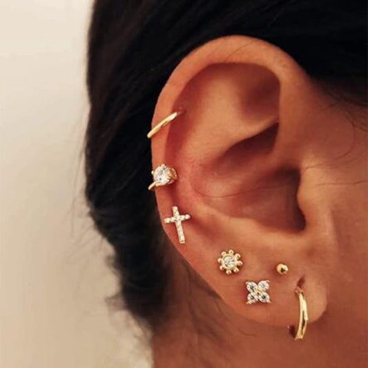 Retro Sun and Moon Ear Clip Set Old-Fashioned Geometric Star Ear Cuffs