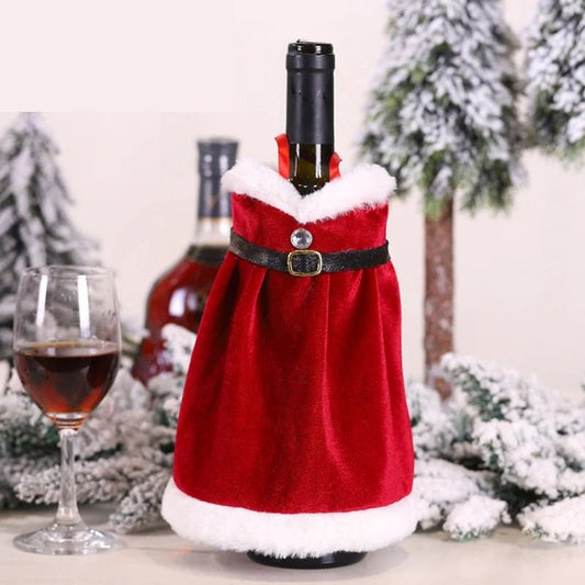 Velvet Christmas Wine Bottle Covers – Stylish Dress Set for Festive Table Décor & Perfect Holiday Gifts