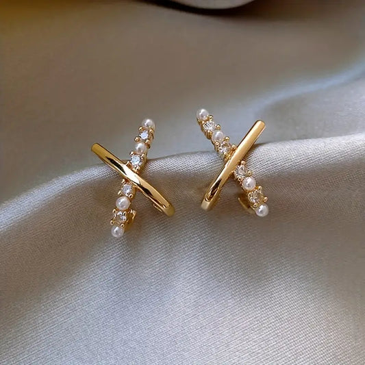 Tiny Delicate X Design Stud Earrings